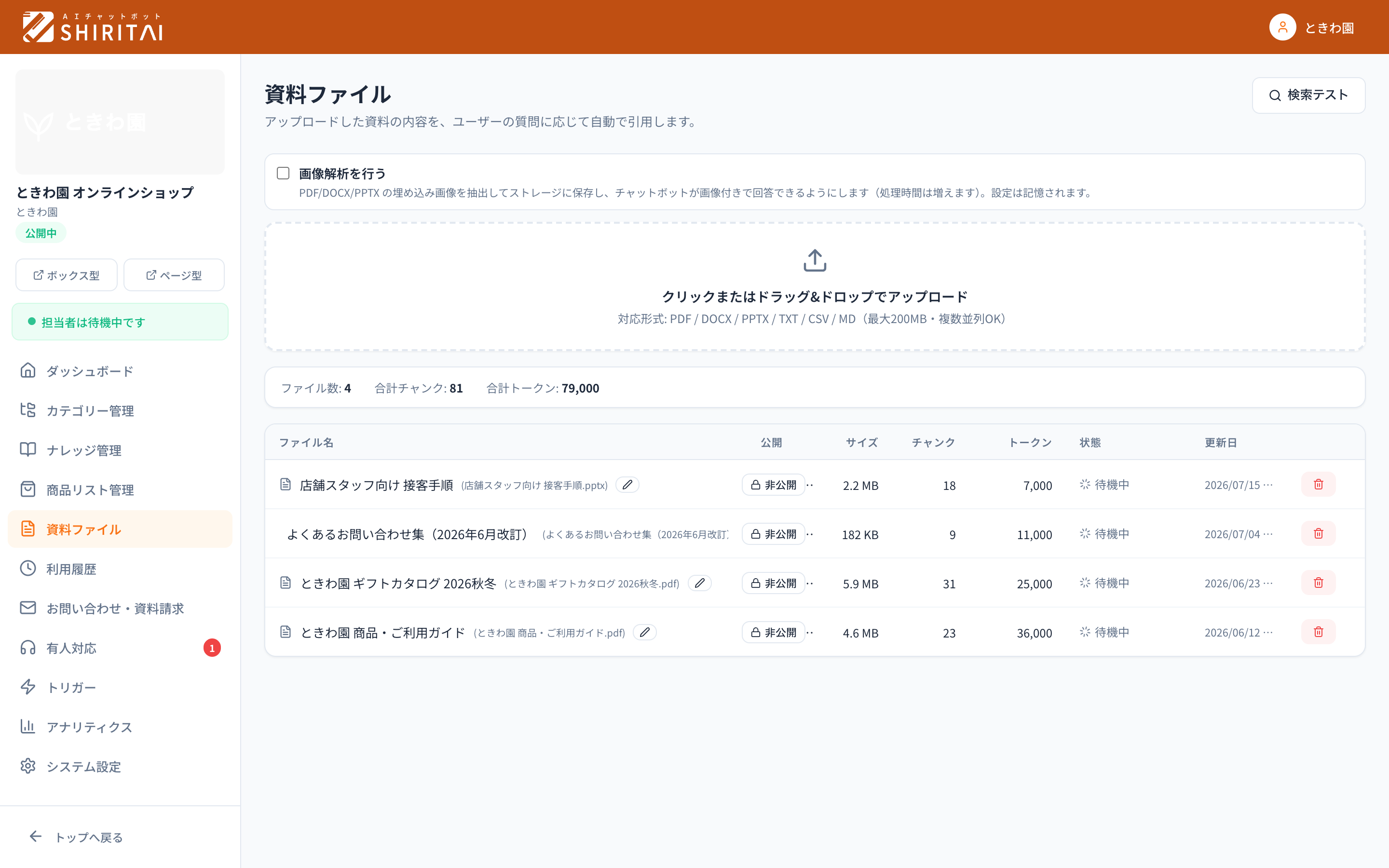 資料ファイル。画像解析のチェックは、資料を上げる前に決めます。