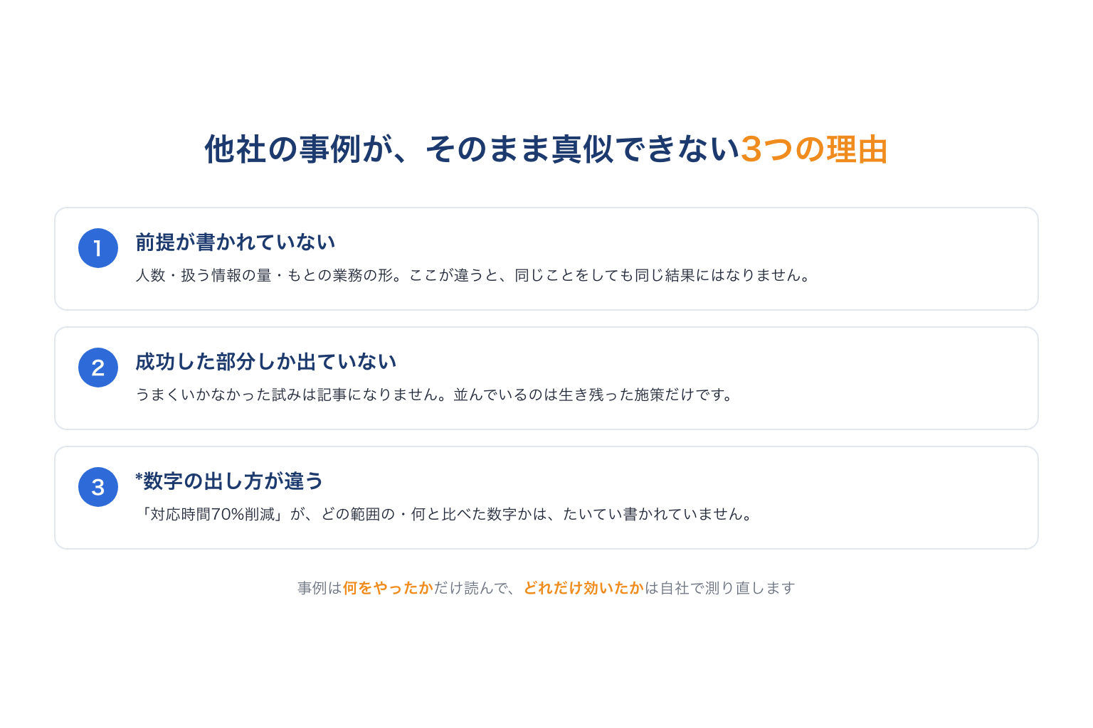 他社の事例がそのまま真似できない3つの理由